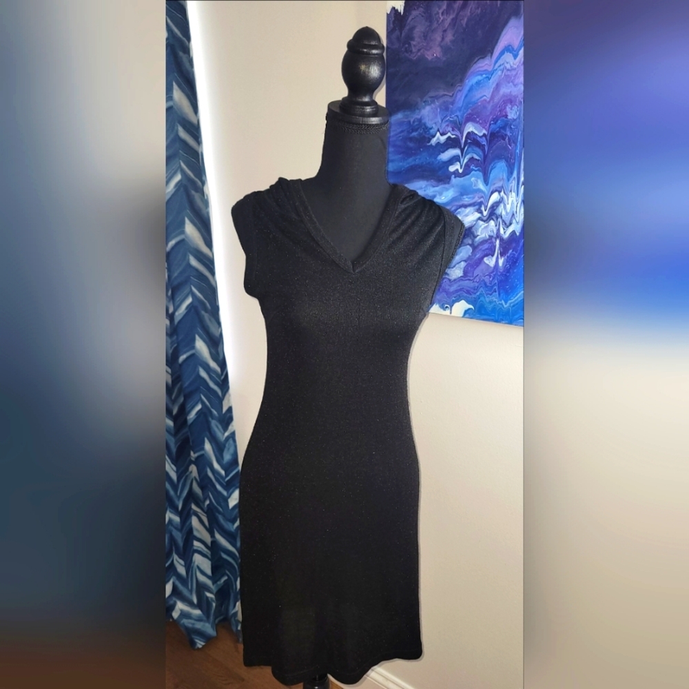 Fiorucci Black Sparkly Dress With Hood Vintage Size S - Picture 3 of 10